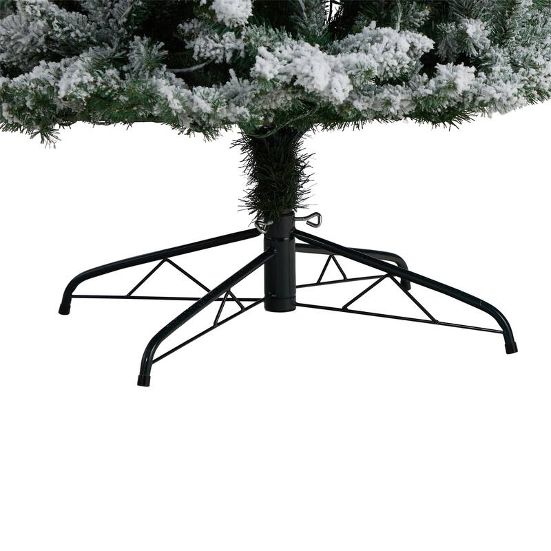 9ft Artificial Christmas Tree with Lights - Slim Winter Fir, Prelit Warm White LED Tree, Flocked Holiday Decor - Green - 108