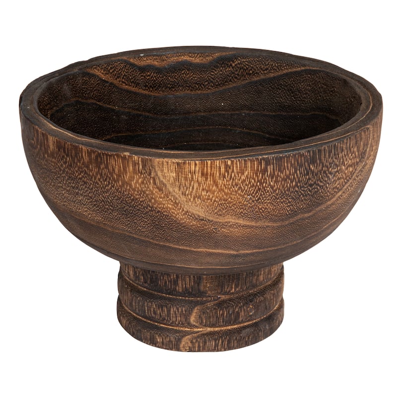 Paulownia Wood Pedestal Bowl - Brown