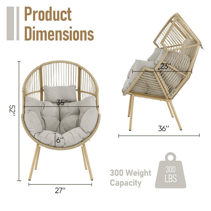 Outdoor Wicker Egg Chair with Beige Cushion - Yellow