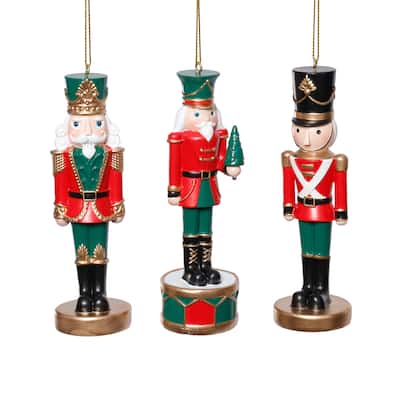Feya Nutcracker Holiday Resin Ornaments, 6 Hanging Pieces (2 Sets of 3 Assorted)