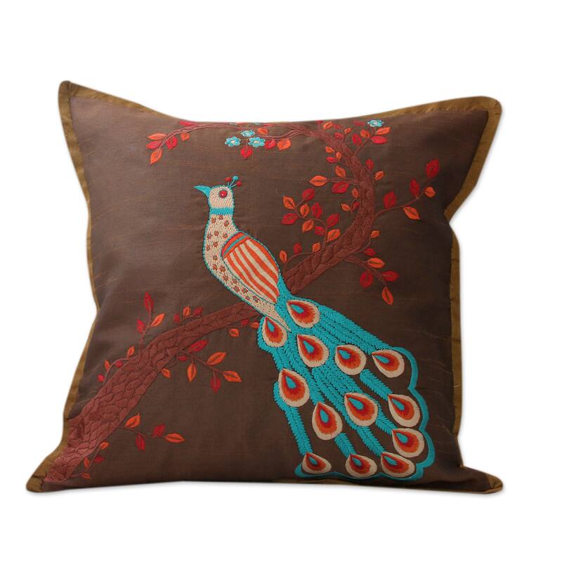 Novica Handmade Peaceful Peacock Embroidered Cushion Covers (Pair)