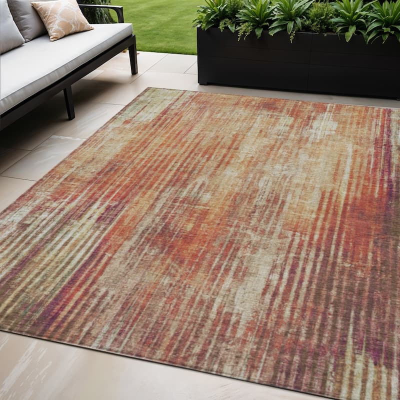 HomeRoots Striped Transitional Rectangle Outdoor Rug - 5' X 8'
