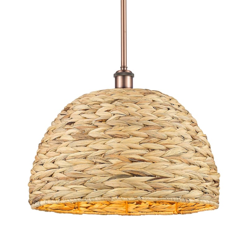 Innovations Lighting 516-1S-13-16 Woven Rattan Pendant Woven Rattan - Antique Copper / Natural