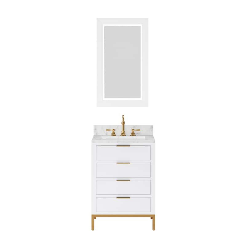 Bristol Carrara White Marble Countertop Vanity with Mirror - 24 - Off-White