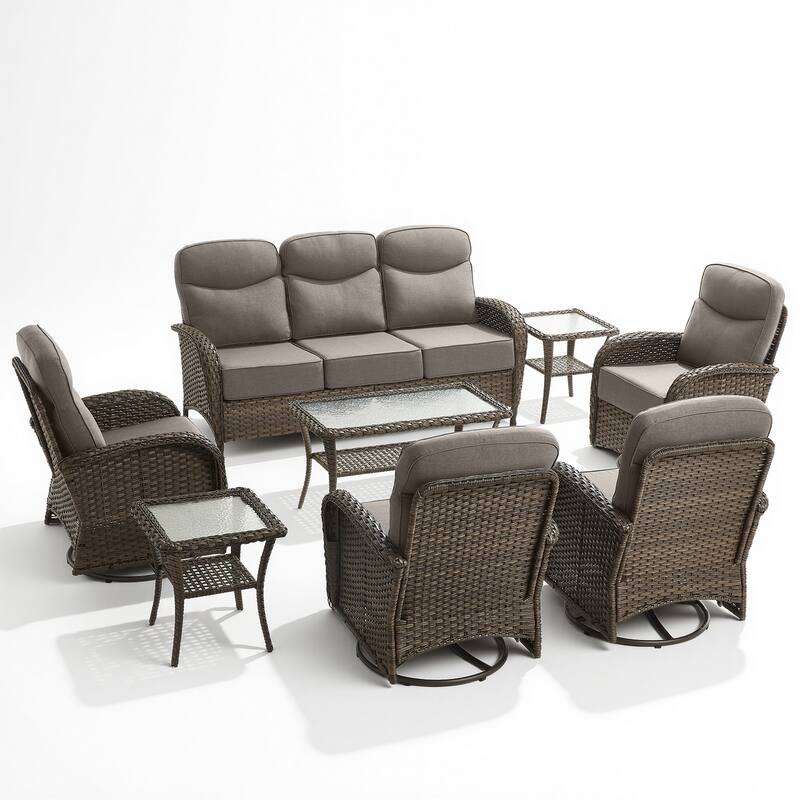Pocassy Outdoor Wicker Patio Sofa with Swivel Chair Ottoman Sets