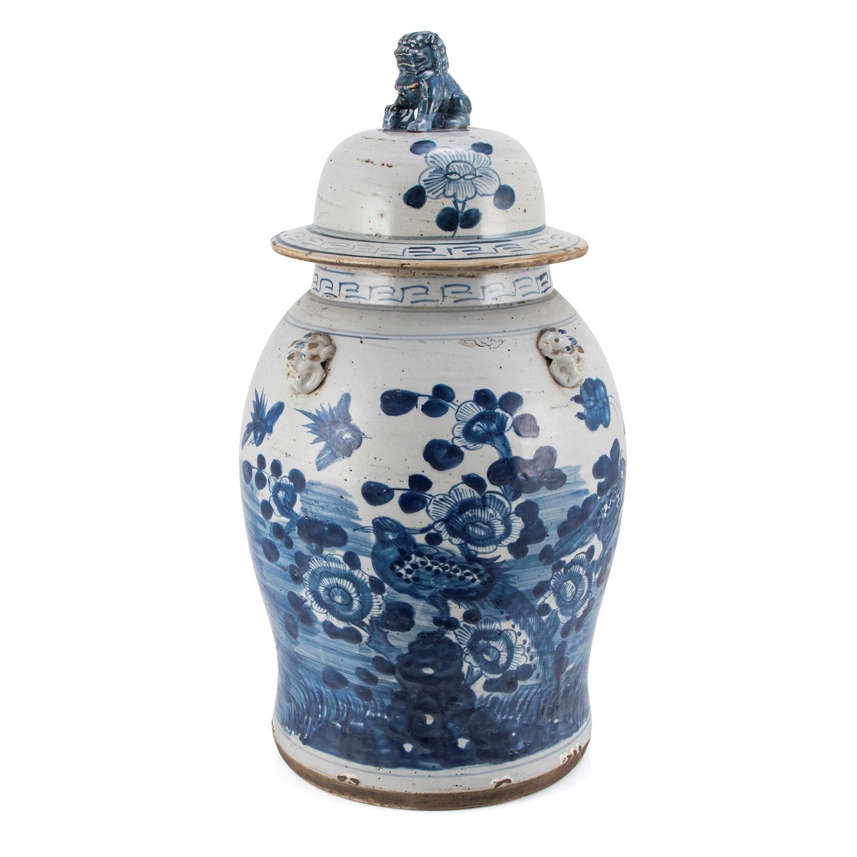 Vintage Temple Jar Flower Bird Motif - Large