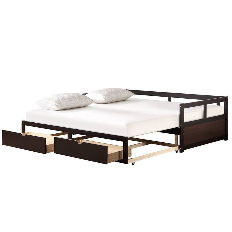 Expandable Twin to King Daybed with Storage, Trundle, and Solid Pine Wood Frame, Easy Assembly