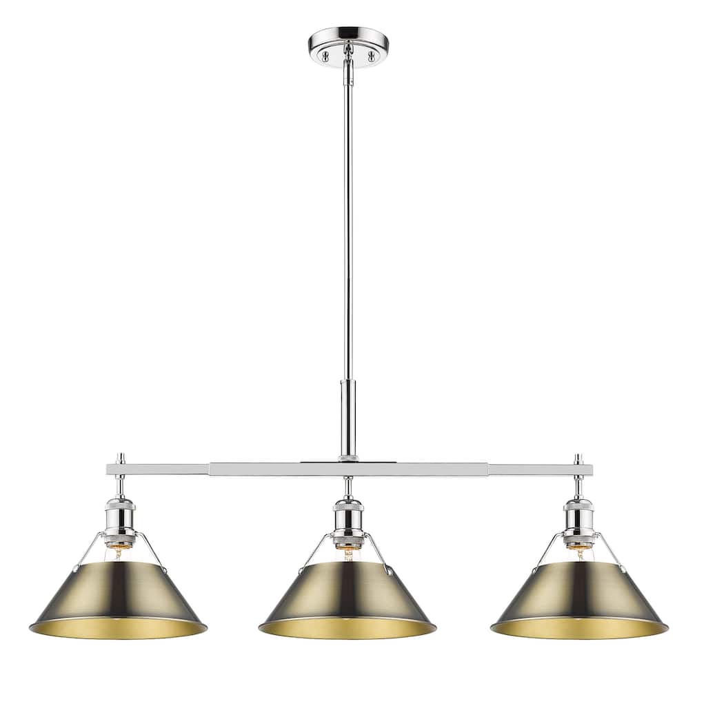 Orwell 3-Light Linear Pendant in Chrome with Aged Brass - Silver
