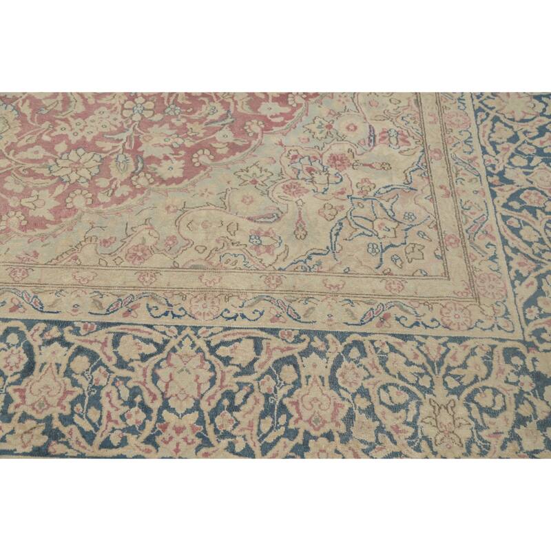 Hand Knotted Oriental 100% Wool Carpet Traditional Floral Pink Kerman Area Rug - 13' 0'' X 9' 7''
