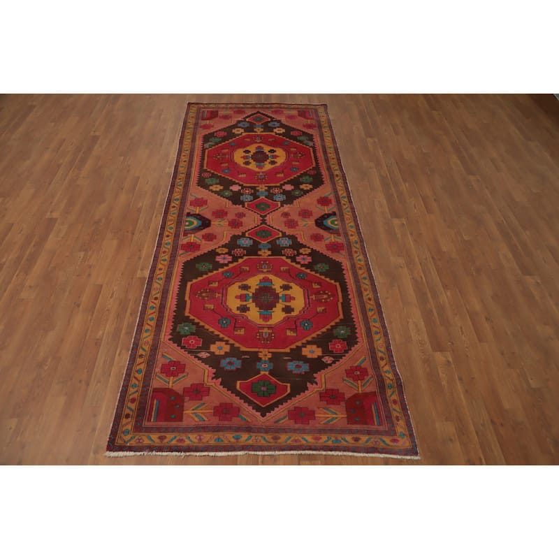 Hand Knotted Oriental 100% Wool Carpet Traditional Tribal Pink Ardebil Runner Rug - 9' 11'' X 4' 0''