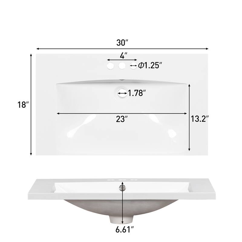 Topcraft Resin Bathroom Vanity Sink Top with Overflow - 30"