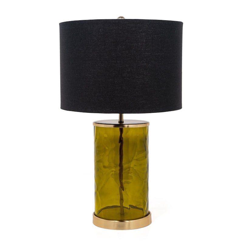 HomeRoots 22" Green Glass LED Table Lamp With Black Drum Shade - 13