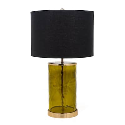 HomeRoots 22" Green Glass LED Table Lamp With Black Drum Shade - 13