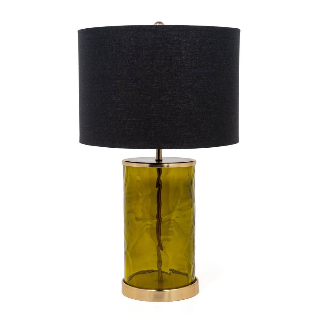 HomeRoots 22" Green Glass LED Table Lamp With Black Drum Shade - 13