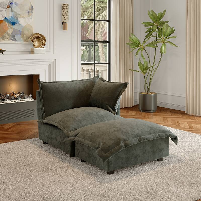 Modern Cloud Chaise Longue Accent Chair with Ottoman set - Corner Chair+ottoman - Gray-right