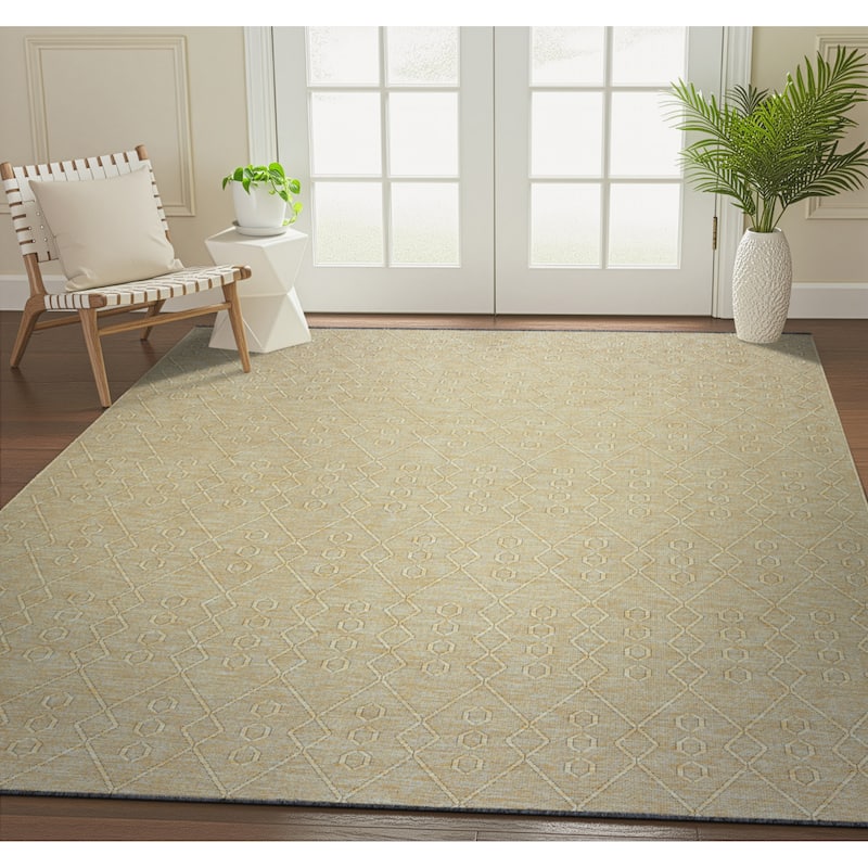 Alameda Solid Color Geometric Machine Washable Indoor Area Rug
