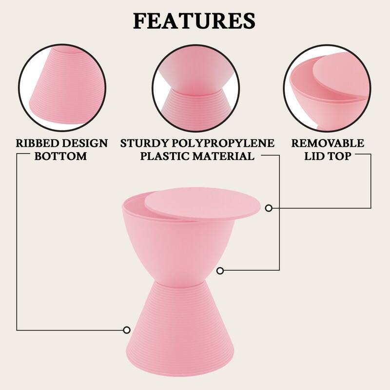 Boyd Round Side Table with Ribbed Design Base - Accent Hourglass End Table with Removable Lid for Living Room & Bedroom