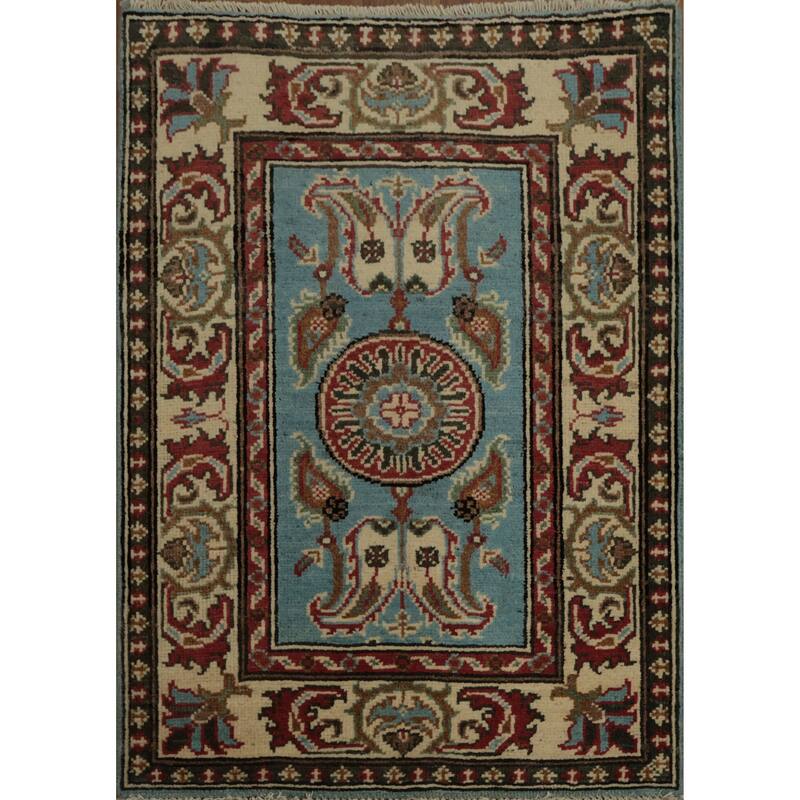Hand Knotted Oriental 100% Wool Carpet Traditional All-Over Navy Blue & Blues Kazak Area Rug - 2' 10'' X 2' 0''
