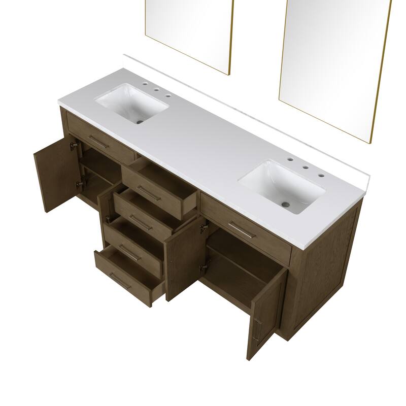 Abbey 60 in W x 22 in D Black Oak Double Bath Vanity, Cultured Marble Top, and 28 in Mirrors