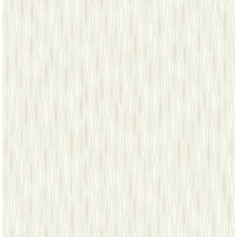 Seabrook Designs Hemera Ikat Waves Unpasted Wallpaper - 20.5 in W x 33 ft. L - Metallic Alabaster & Almond