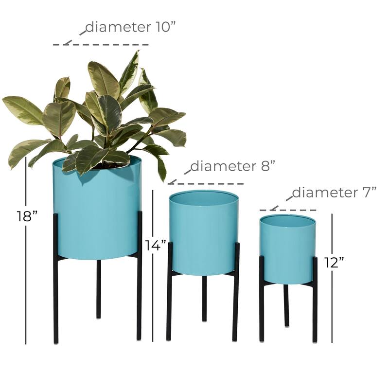 Metal Indoor Outdoor Planter with Removable Stand - Set of 3 Gold, Silver, Black, White, Teal, Yellow - Roche River Decor