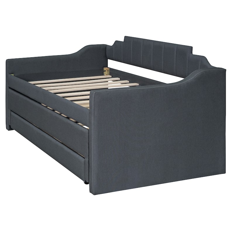 Grey Modern Style Upholstered Daybed with Trundle, Three Drawers, Easy Assembly, Twin Size