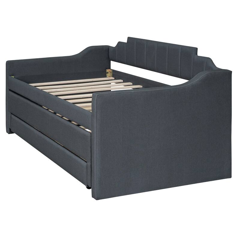 Twin Size Upholstered Daybed with Trundle and Three Drawers