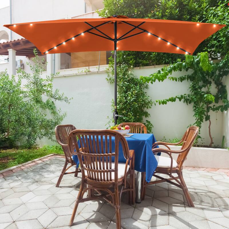 LIVOOSUN 10x6.5ft Steel Solar-Powered LED Patio Umbrella,w/Crank Tilt - Orange