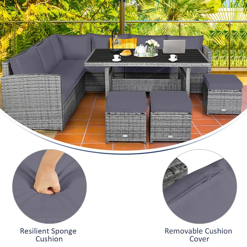 Costway 7 PCS Patio Rattan Dining Set Sectional Sofa Couch Ottoman - See Details