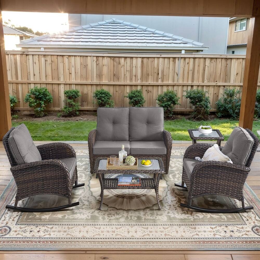Gymojoy Outdoor Wicker Patio Furniture Loveseat Glider Set