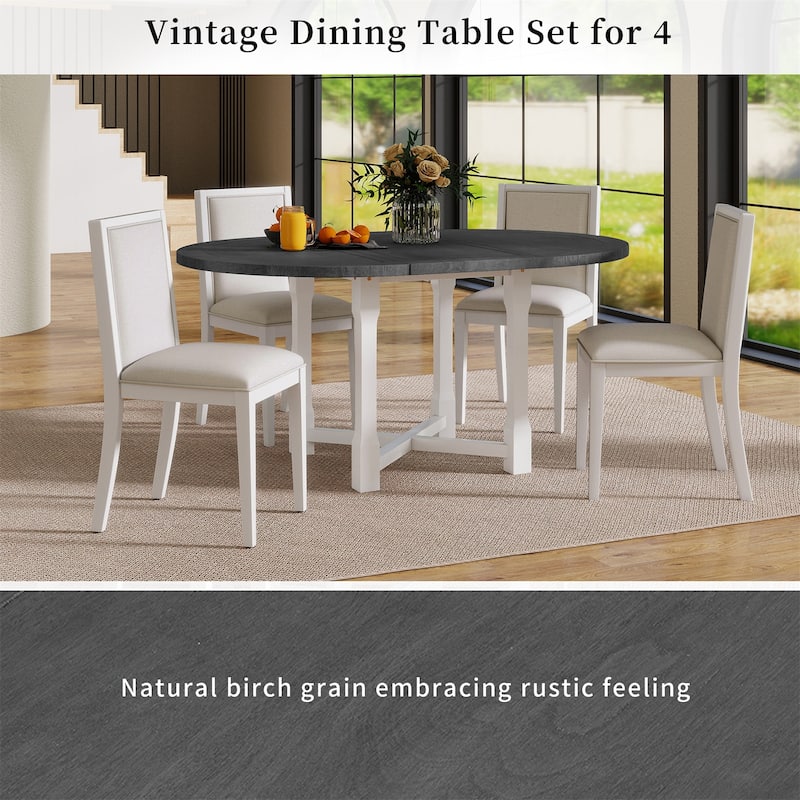 5-Piece Extendable Dining Table Set for 4 with Round Dining Table for 4 with Upholstered Chairs