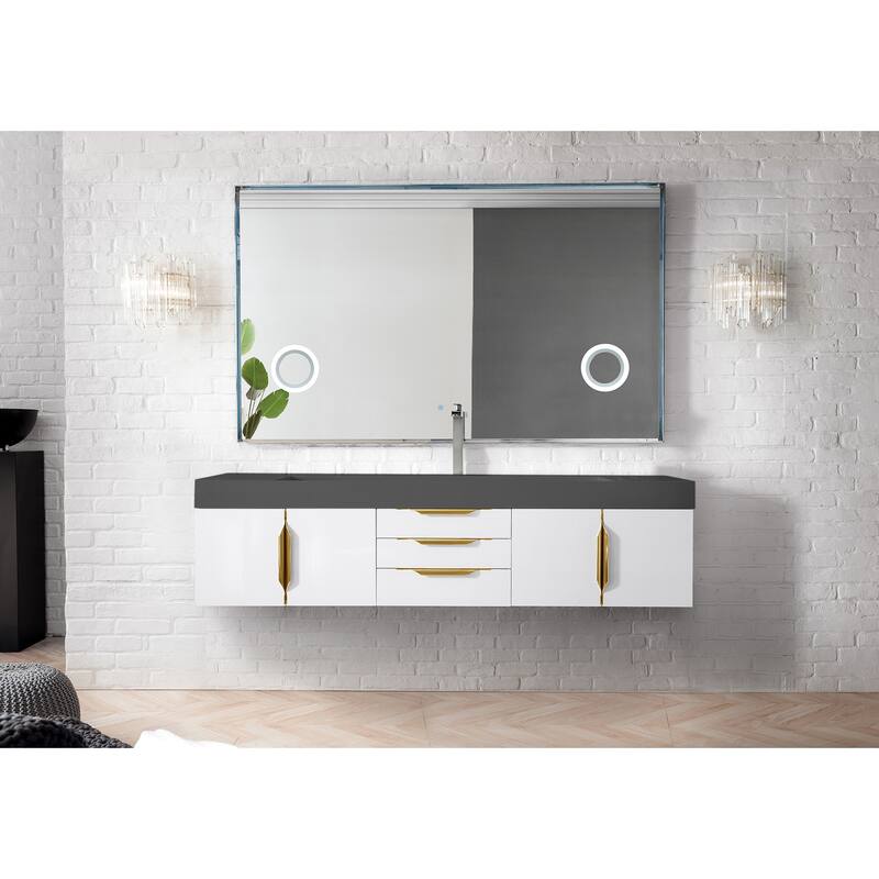 James Martin Vanities Mercer Island 72" Single Vanity, Glossy White with Radiant Gold Hardware
