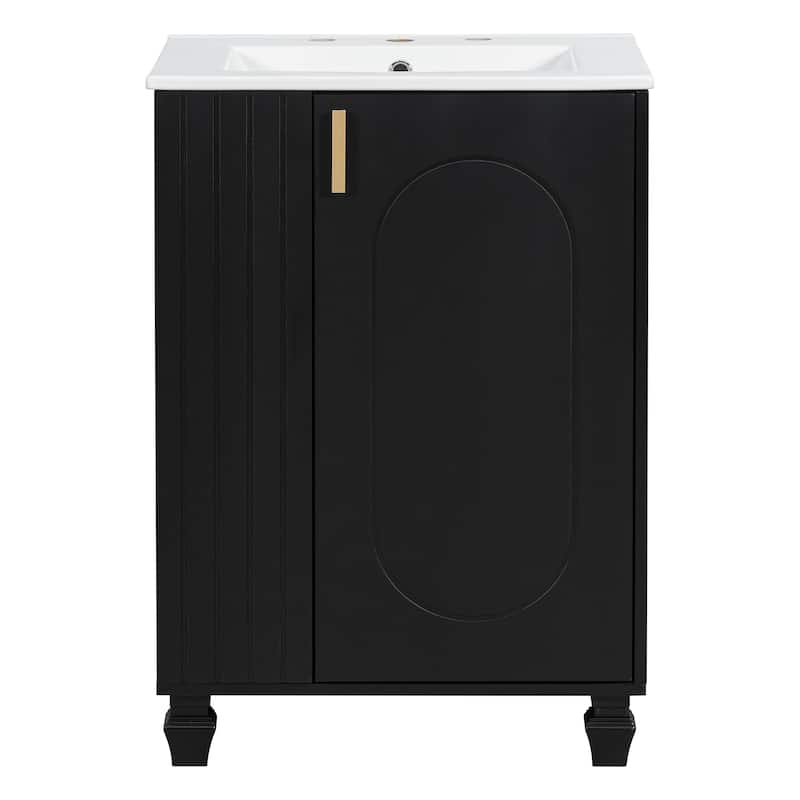 24" Bathroom Vanity with Sink, Bathroom Cabinet with Door Shelf, Side Open Storage, Solid Wood Frame,Soft Closing Door