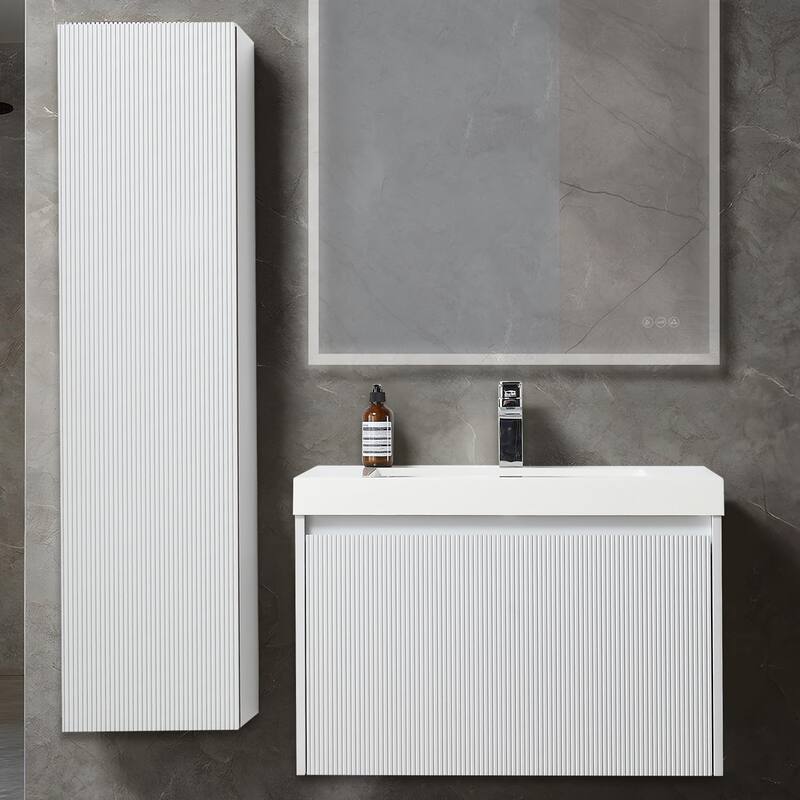 Blossom Positano 30" Floating Vanity with Sink & Side Cabinet - Matte White