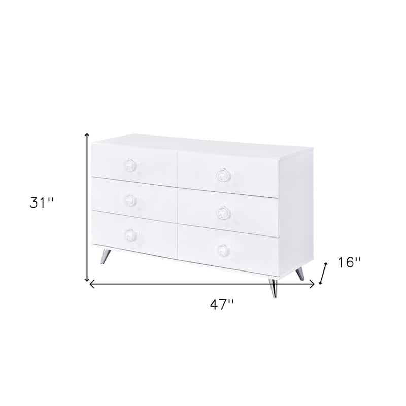White 6 Drawer Dresser Modern Bedroom Storage Organizer 47 Inch
