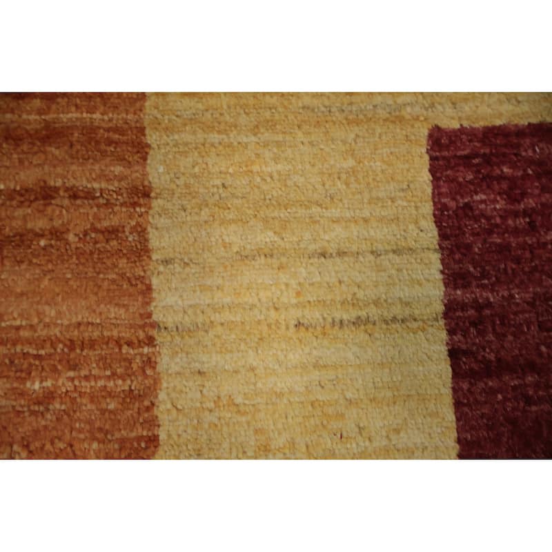Hand Knotted Oriental 100% Wool Carpet Modern Geometric Yellow & Gold Gabbeh Area Rug - 5' 5'' X 4' 7''