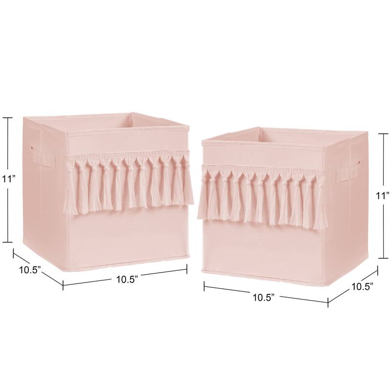 Pink Boho Bohemian Foldable Fabric Storage Bins Solid Color Blush