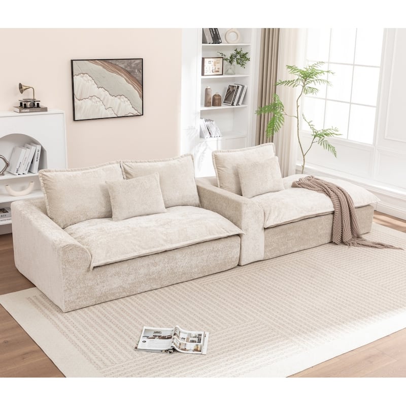 103.15" Modern Chenille Boneless Sectional Sofa with Chaise