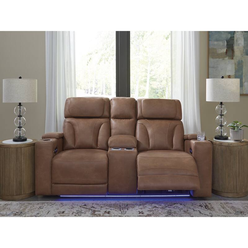 Signature Design by Ashley Point Clear Brown Power Reclining Loveseat with Console - 76"W x 40"D x 42"H