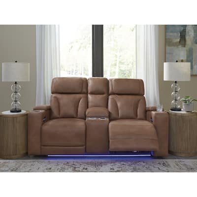 Signature Design by Ashley Point Clear Brown Power Reclining Loveseat with Console - 76"W x 40"D x 42"H