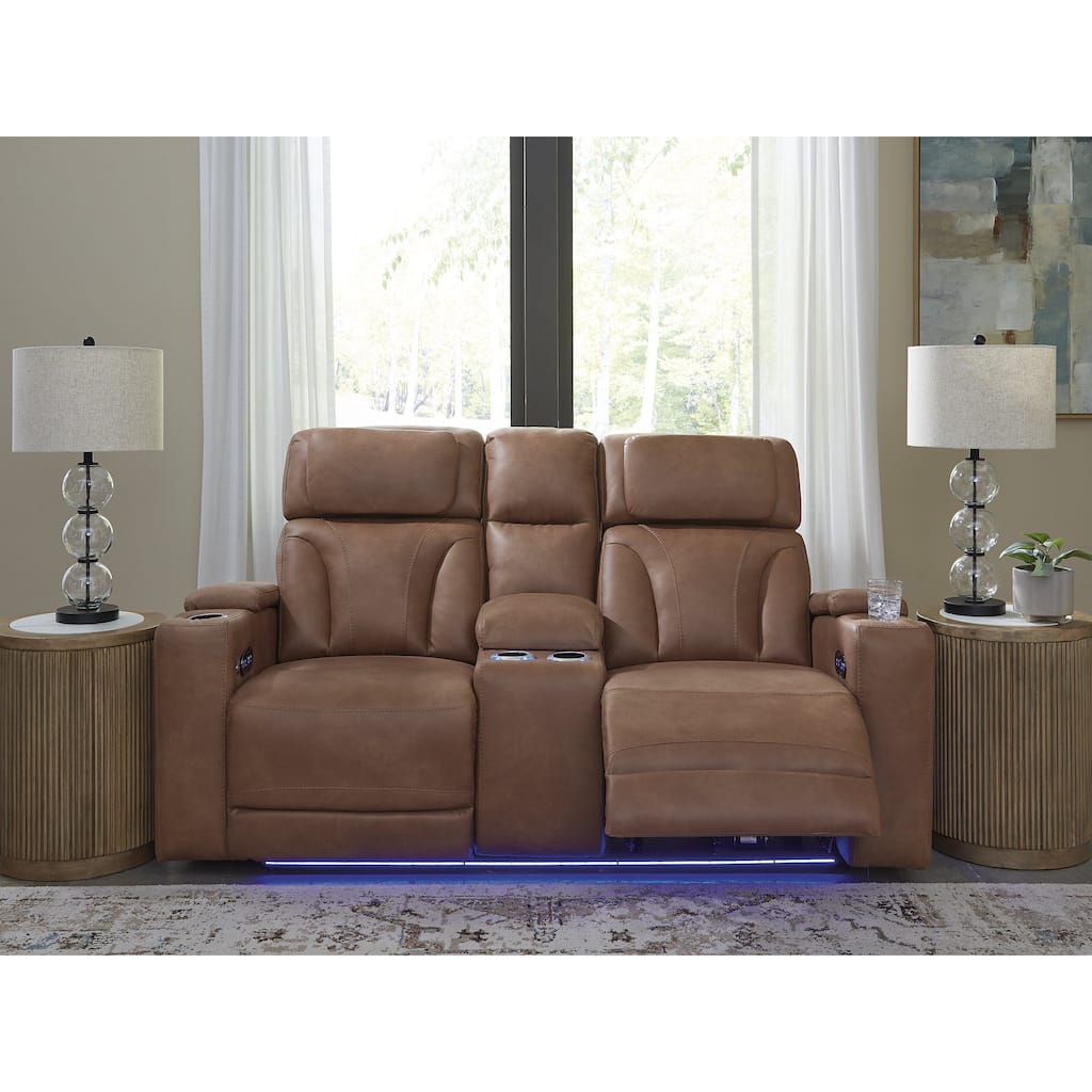Signature Design by Ashley Point Clear Brown Power Reclining Loveseat with Console - 76"W x 40"D x 42"H