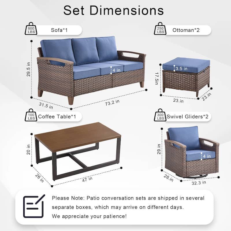 Pocassy Outdoor Brown Wicker Funitre with Cushion Set