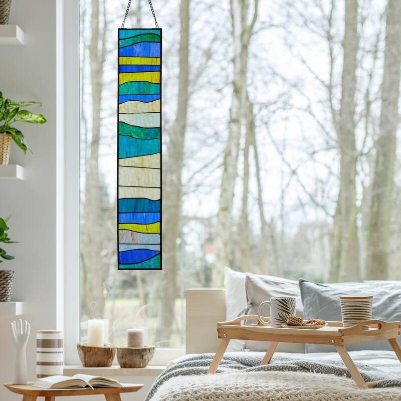 Geometric Waves River of Goods Stained Glass Window Panel - 6.25" x 0.25" x 36"