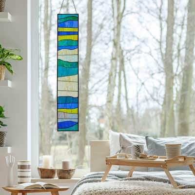 Geometric Waves River of Goods Stained Glass Window Panel - 6.25" x 0.25" x 36"