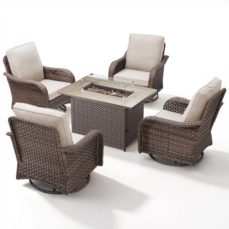 Pocassy Patio Funiture Swivel Chairs with Fire Table Set