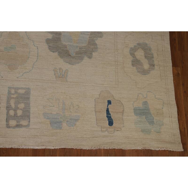 Hand Knotted Oriental 100% Wool Carpet Transitional All-Over Beige & Ivories Oushak Area Rug - 14' 8'' X 11' 10''