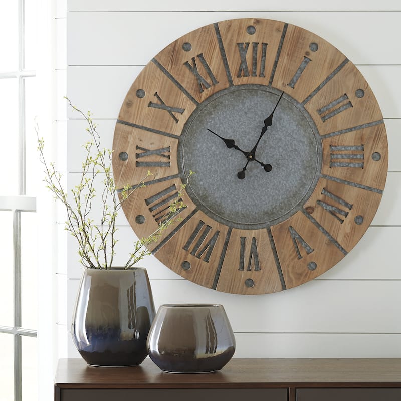 Payson Gray/Brown Modern Farmhouse Wooden Wall Clock - 30.75" W x 1" D x 30.75" H