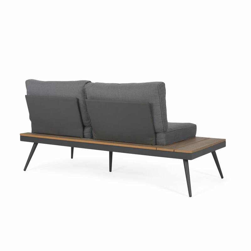 Mid-Century Modern Outdoor Sectional Sofa with Faux Wood Accents