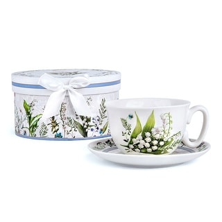Lily of The Valley Bone China Cup and Saucer Set in Gift Box - 10.1 fl oz