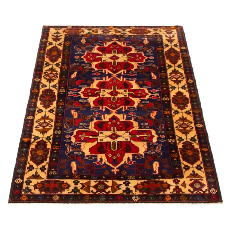 Teimani Navy, Red Rug 3'8" x 6'2" - 3'8 x 6'2